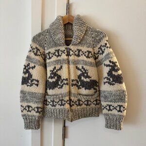 VINTAGE SUPER CHUNKY ZIP UP "COWICHAN" SWEATER SIZE XS KNIT